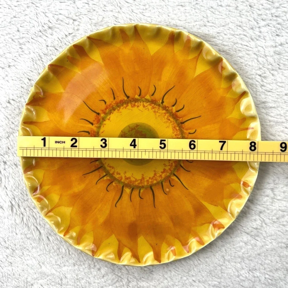 Sur La Table Set of 3 Sunflower Plates Yellow‎ Made in Italy Ceramic